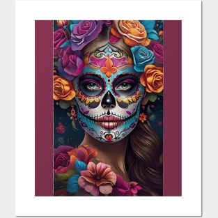 Fiesta of Colors: Woman in Sugar Skull Makeup Art Posters and Art